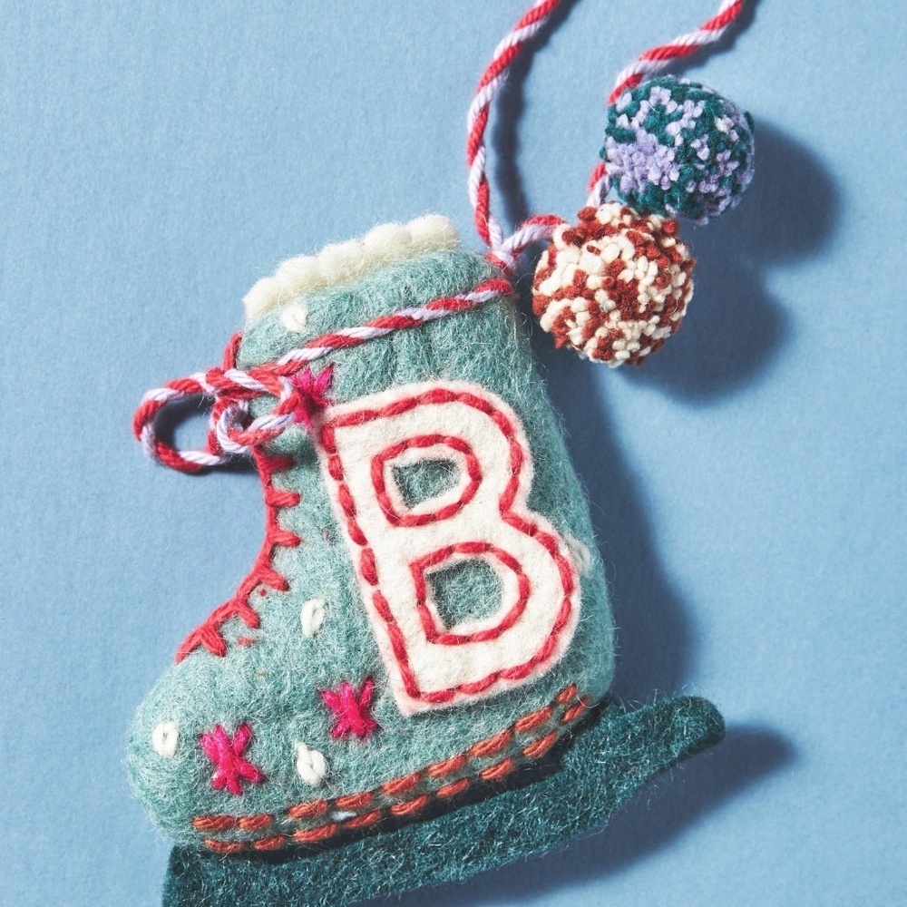 Anthropologie Snow Day B Monogram Christmas Tree Felt Ornament